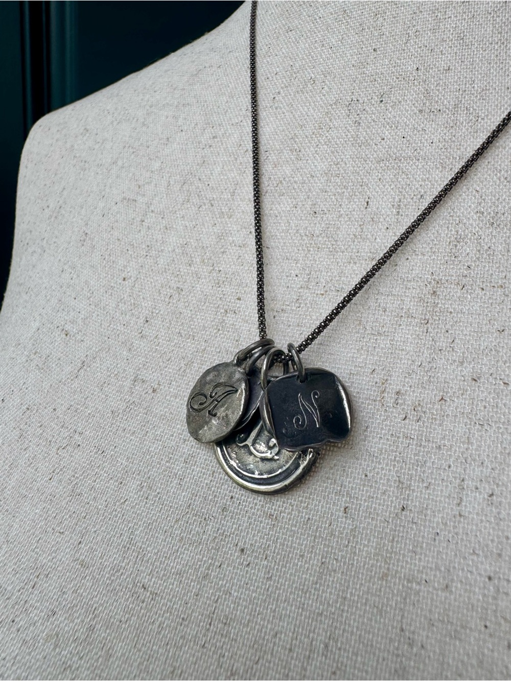 Wax Seal Initial Necklace Set - 18" Chain & 4 Charms Sterling Silver 925